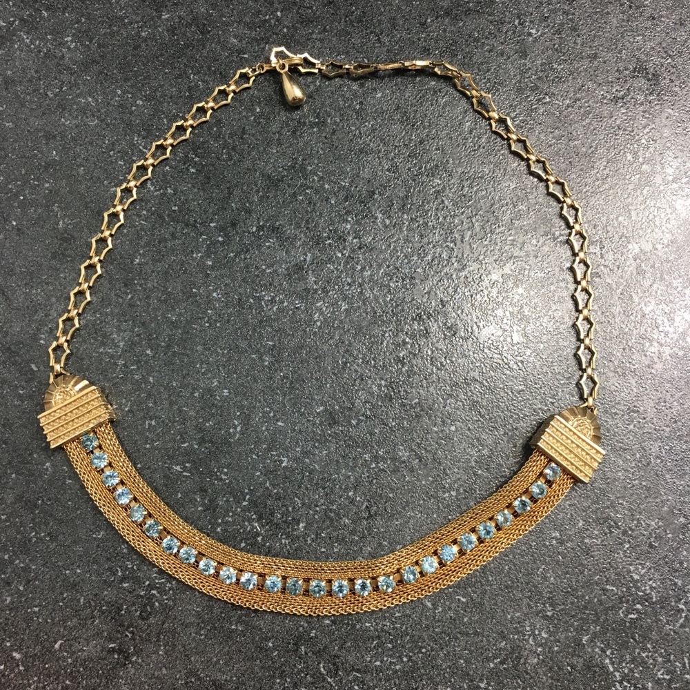 Vintage gold necklace with blue stones